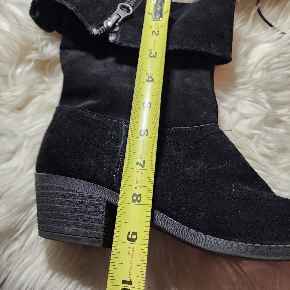 Mossimo Black Suede Fold Over Ankle Boots Size 11 Zipper Low Heel Moto Booties - Picture 3 of 16